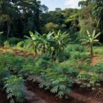 Lavoura de agricultura familiar em Rondônia com mandioca e bananeiras