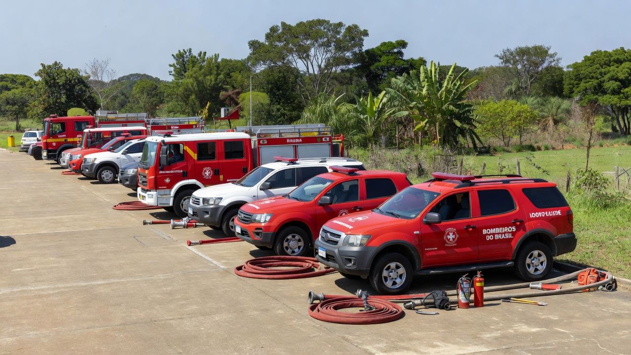 Viaturas do Corpo de Bombeiros com equipamentos para brigadistas temporários