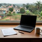 Mesa com currículo e notebook para busca de primeiro emprego em Ariquemes