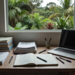 Mesa de estudos com materiais para concursos em Ariquemes