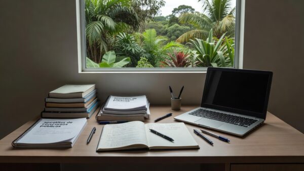 Mesa de estudos com materiais para concursos em Ariquemes