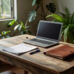 Mesa com currículo e laptop para vagas em Ariquemes