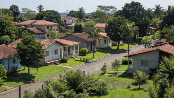 Bairros residenciais de Ariquemes com casas e ruas arborizadas