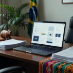 Mesa de escritório com notebook e livros de direito representando capacitação da OAB RO em comunicação digital ética