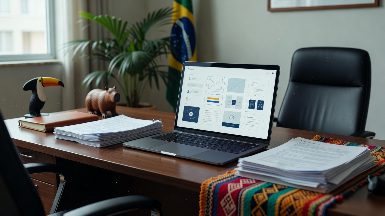 Mesa de escritório com notebook e livros de direito representando capacitação da OAB RO em comunicação digital ética