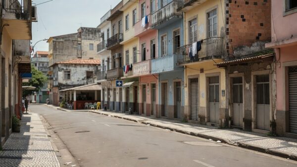 Rua urbana brasileira representando reinserção de pessoas em situação de rua