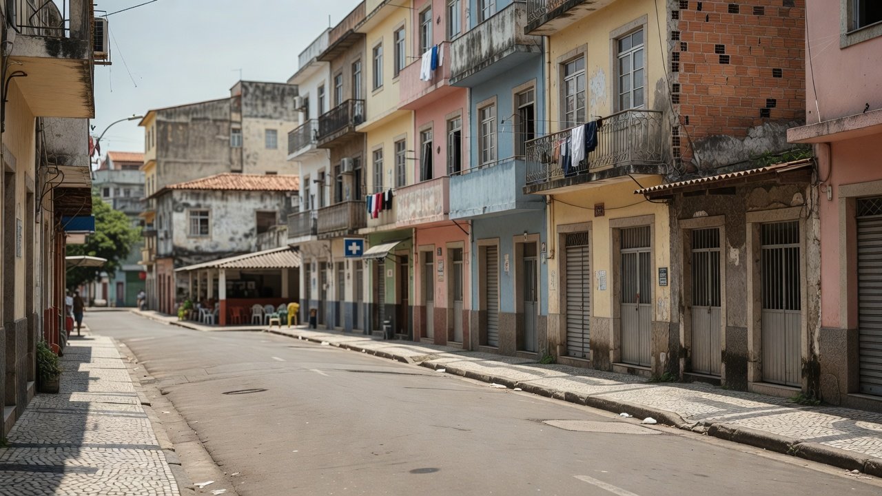 Rua urbana brasileira representando reinserção de pessoas em situação de rua
