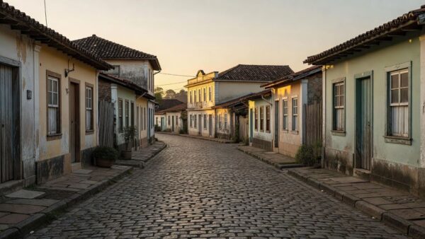 Cidade interiorana de Santa Catarina ao entardecer representando trajetória de empresário