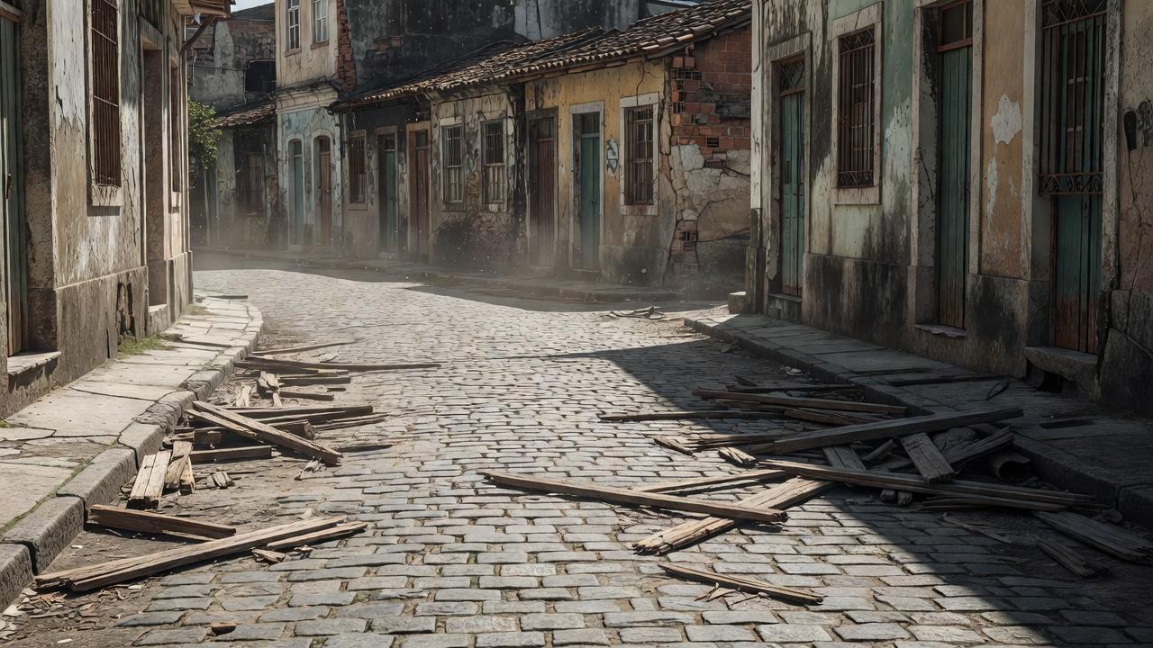 Rua no centro de Porto Velho com pedaços de madeira no chão