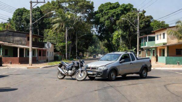 Colisão entre motocicleta e Fiat Strada em cruzamento de Porto Velho