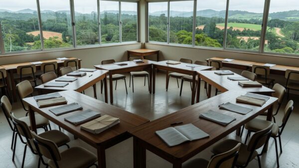 Sala de reuniões na prefeitura de Buritis para diálogo entre lideranças de municípios de Rondônia