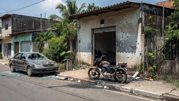 Barbearia atacada a tiros com moto incendiada e carro danificado em Porto Velho