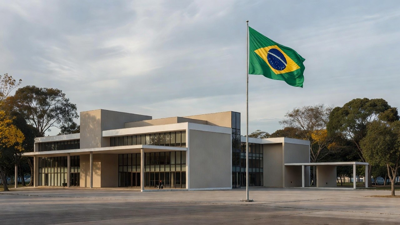 Prédio público brasileiro com bandeira hasteada no início do defeso eleitoral