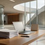 Mesa com laptop e documentos de inscrição para o Enare no Brasil