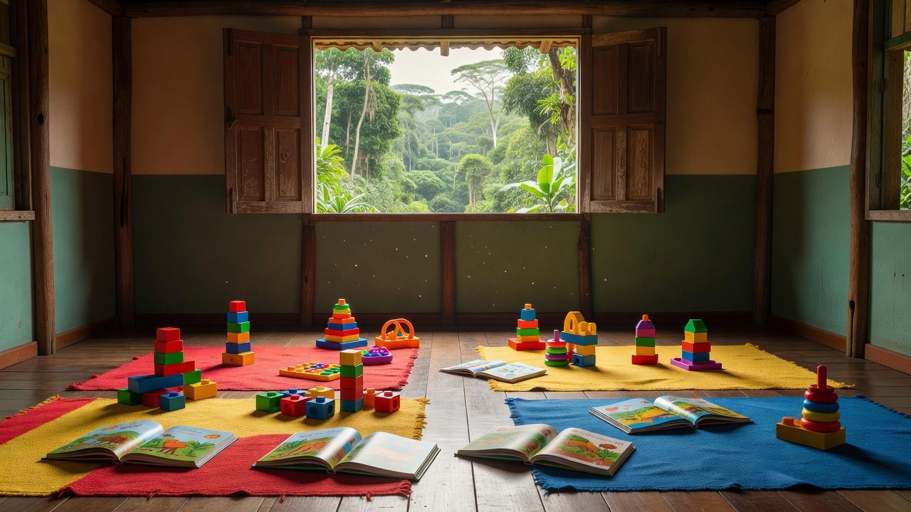 Sala de brincadeiras infantis em escola de Porto Velho com brinquedos educativos