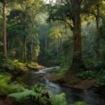 Floresta amazônica com rio e vegetação densa, simbolizando proteção de indígenas e jornalismo responsável