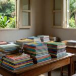 Livros didáticos distribuídos em escola de Ariquemes para incentivar a leitura