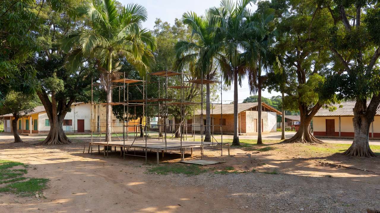 Praça em Ji-Paraná com palco montado para evento político de pré-candidatura ao Senado