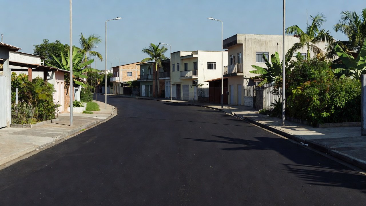 Rua Goiás pavimentada com asfalto no centro de Jaru