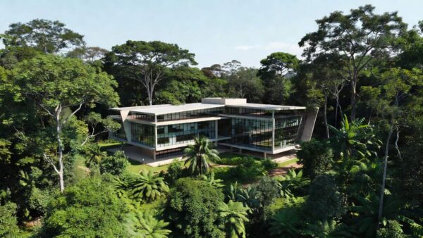 Prédio da Fiocruz Rondônia em meio à Amazônia, representando mestrado em Políticas Públicas em Saúde