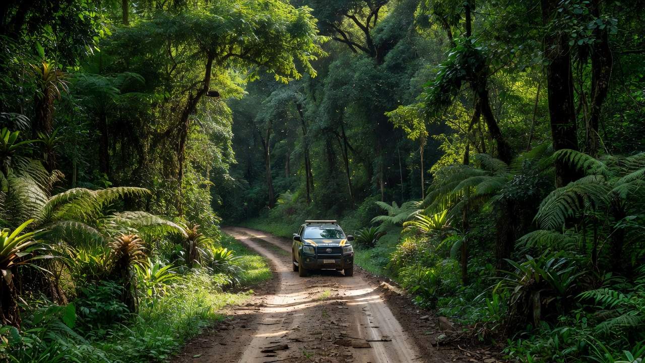 Viatura da Polícia Federal em área rural de Rondônia