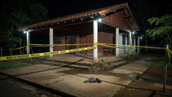 Casa de eventos em Porto Velho com revólver e fita policial