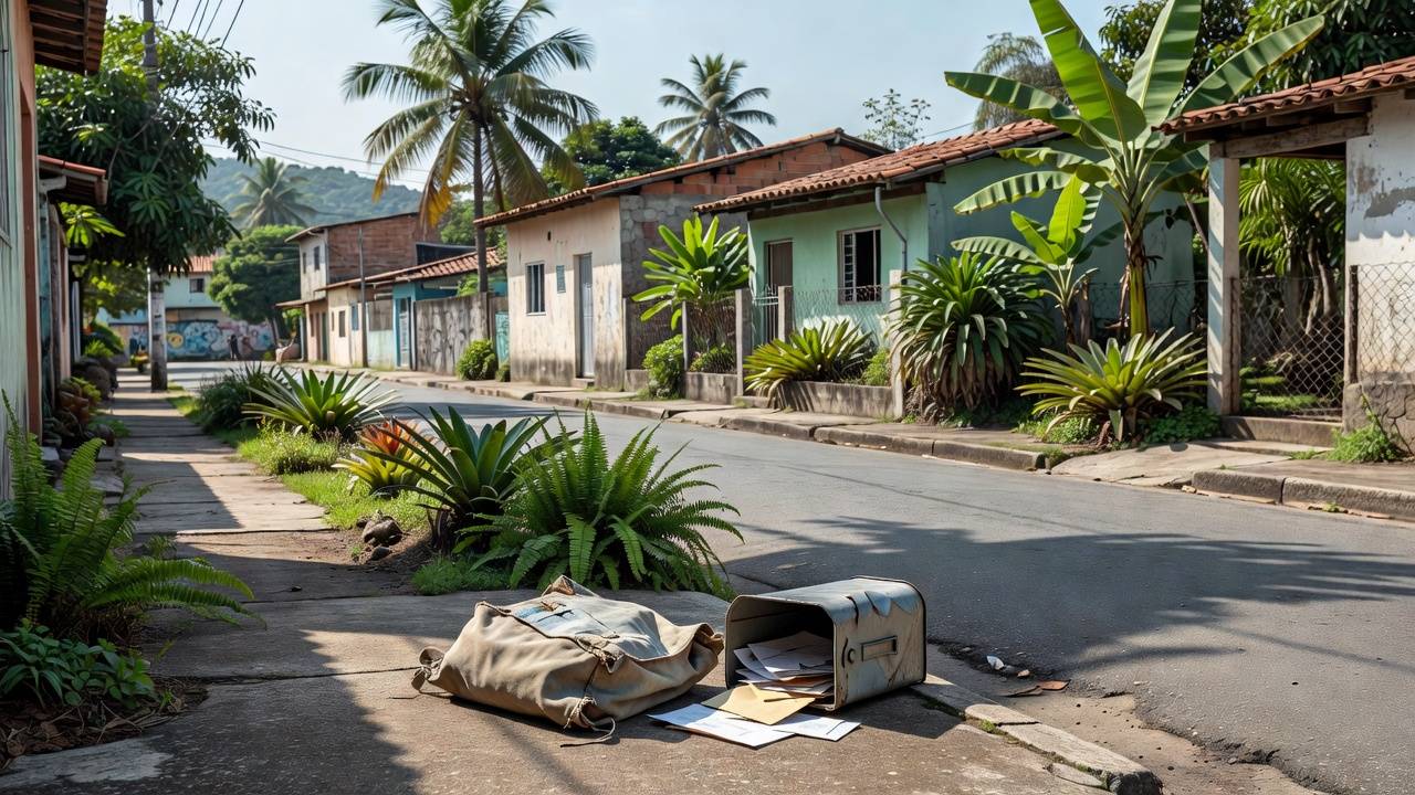 Rua em Cariacica com sacola de carteiro, representando assalto e indenização judicial