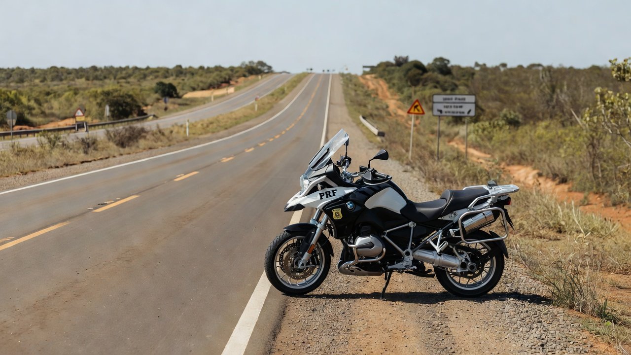 Motocicleta da PRF em rodovia brasileira após tentativa de furto