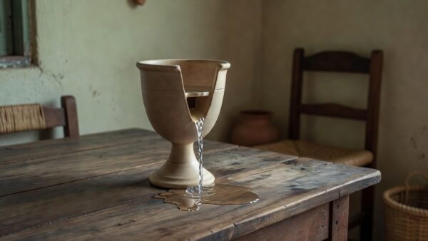 Taça de Pitágoras grega antiga com mecanismo que esvazia ao detectar excesso