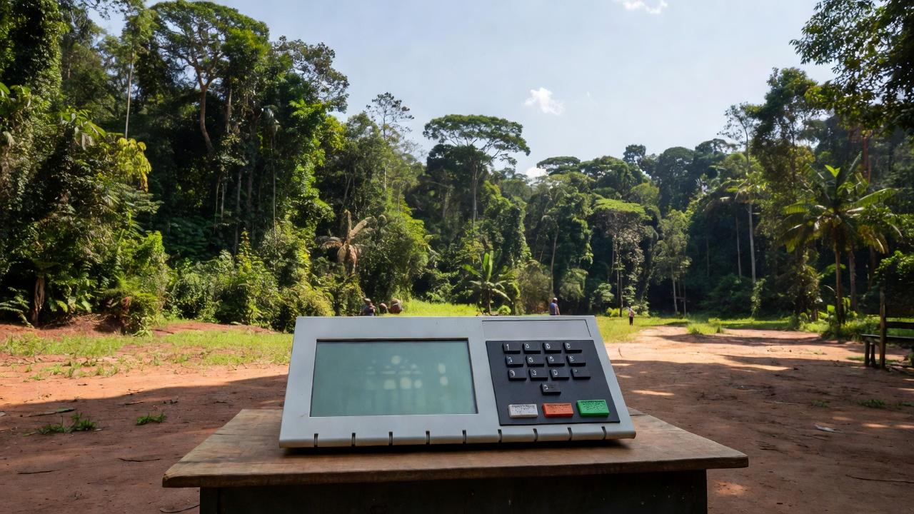 Urna eletrônica em local de votação em Rondônia durante pesquisa para governo