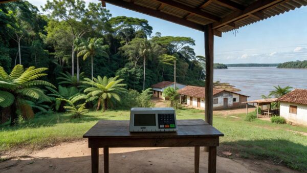 Urna eleitoral em centro de votação em Rondônia durante pesquisa para governador