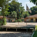 Palanque político vazio em praça de Porto Velho, Rondônia, representando pré-candidatura ao governo