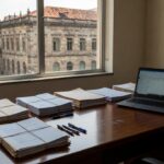 Mesa com documentos em gabinete público brasileiro simbolizando gestão eficiente e combate à corrupção