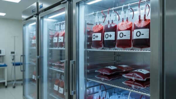 Bolsas de sangue O+ e O- em centro de hemoterapia em Rondônia