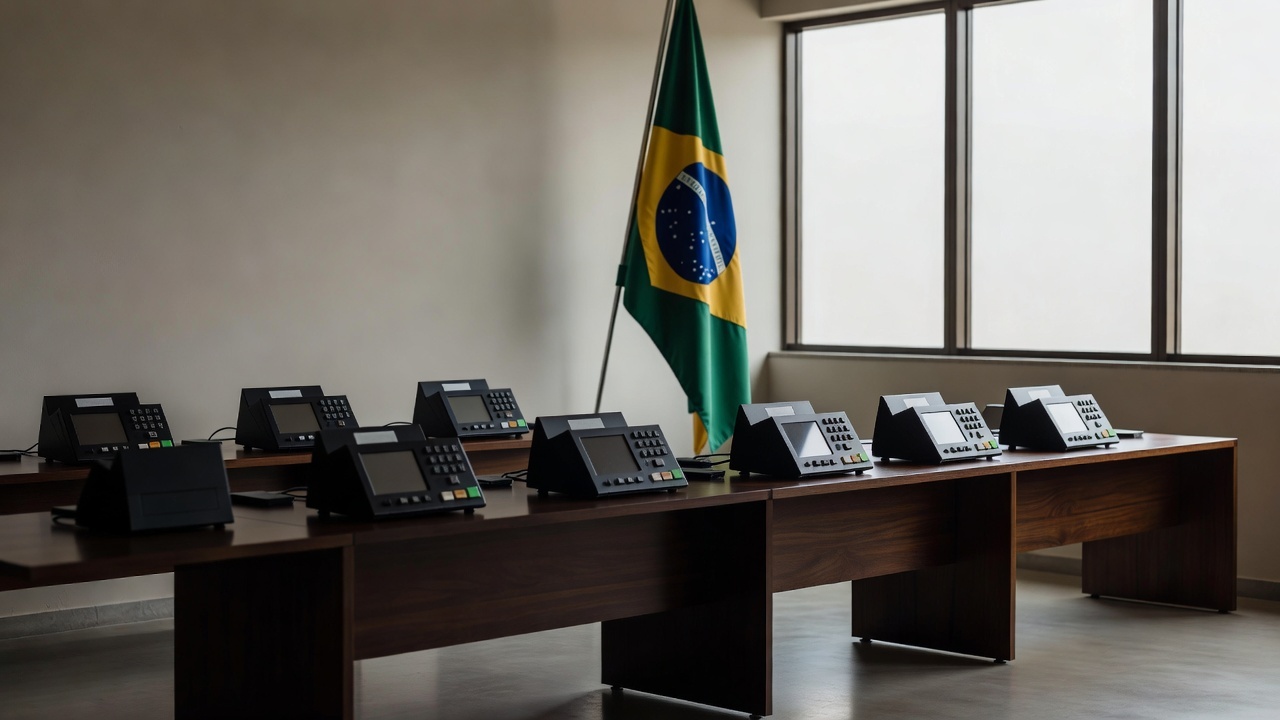 Sala do TSE com urnas eletrônicas representando combate à desinformação nas eleições