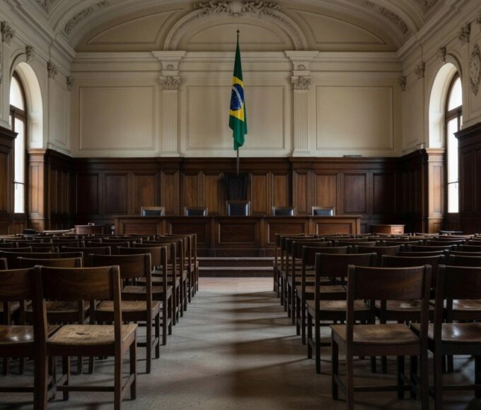 Interior de tribunal de justiça em São Paulo representando decisão judicial