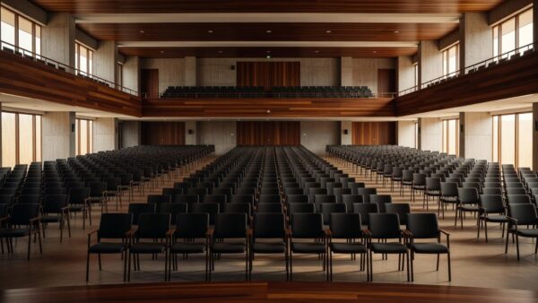 Auditório vazio em Porto Velho preparado para convenção estadual da FEDUP