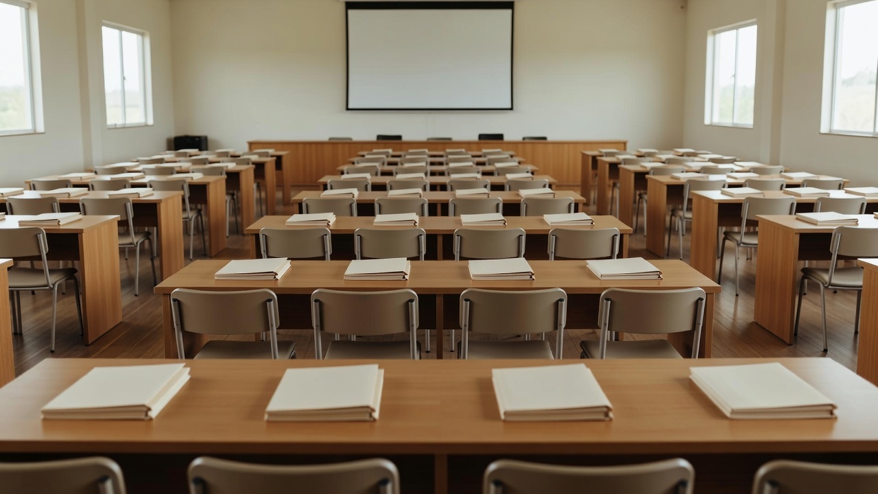Sala de conferência preparada para encontro técnico do TCE-RO em Rondônia