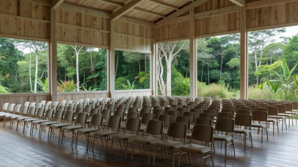 Salão de convenção política em Rondônia com ambiente para frente progressista