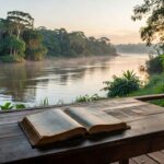 Dicionário de palavras ribeirinhas de Porto Velho aberto com vista para o rio
