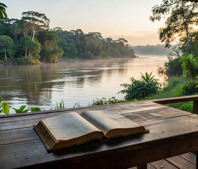 Dicionário de palavras ribeirinhas de Porto Velho aberto com vista para o rio