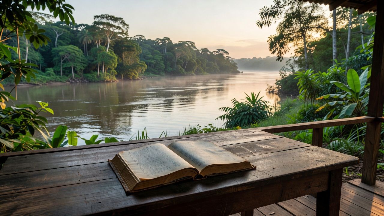 Dicionário de palavras ribeirinhas de Porto Velho aberto com vista para o rio