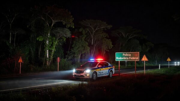 Viatura da PRF em fiscalização em rodovia de Rondônia