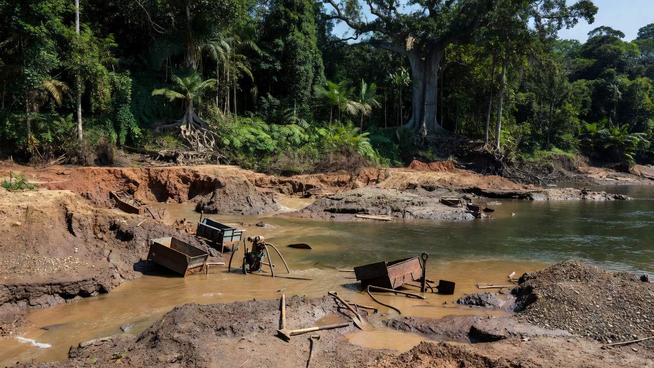 Área de mineração ilegal no Rio Crespo na Amazônia brasileira