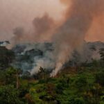 Fumaça de queimadas na floresta amazônica em Rondônia