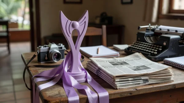 Troféu do Prêmio de Jornalismo Agosto Lilás do MPRO