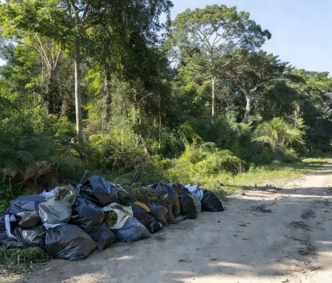 Pacotes de skunk apreendidos abandonados em estrada rural de São Francisco do Guaporé