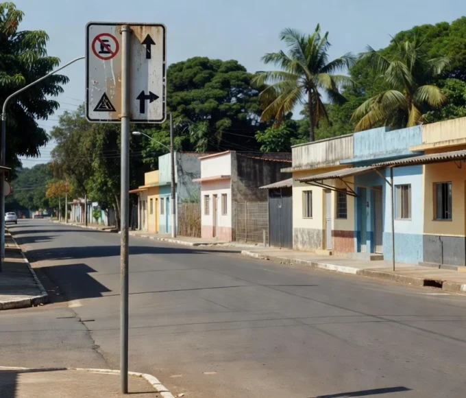 Placa de sinalização de trânsito em rua do centro de Porto Velho