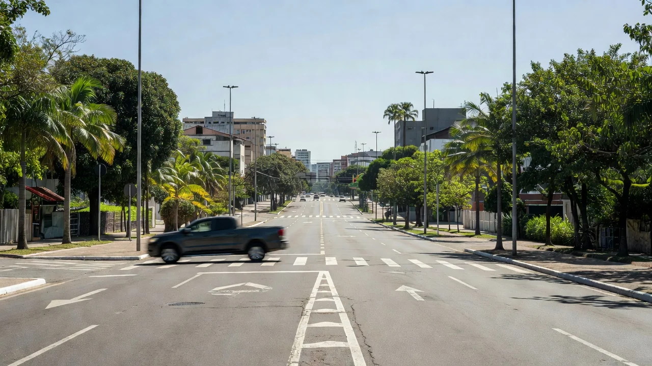 Avenida Raimundo Cantuária com caminhonete em fuga após atropelamento