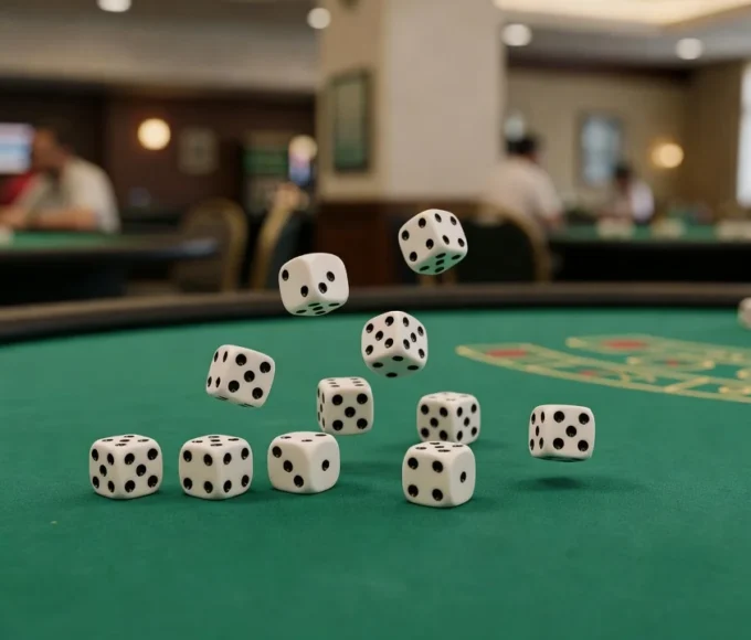 Dados rolando no jogo Bac Bo em mesa de apostas no Brasil
